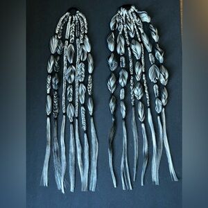 White and Black Rave Braids Ponytail Set of 2 Festival Braids Hair Extensions